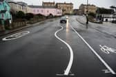 The wiggly road markings on the seafront in Clevedon, Somerset.