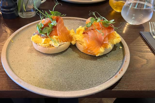 Smoked salmon and scrambled egg for breakfast 