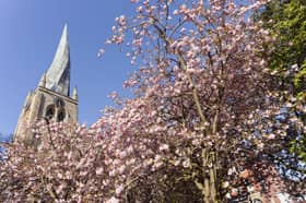 The famous Crooked Spire is 228 feet tall and has 152 steps in the tower, which people can tour and be rewarded with stunning views across Chesterfield | Photo: Destination Chesterfield and John Bradley