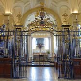 A view of the majestic iron gate inside Derby Cathedral 