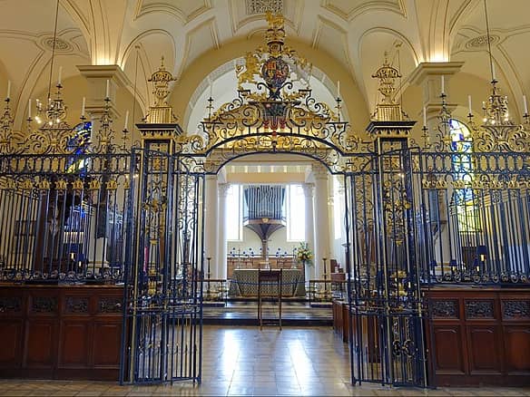 A view of the majestic iron gate inside Derby Cathedral 