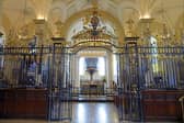 A view of the majestic iron gate inside Derby Cathedral 