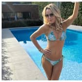 Amanda Holden is making the most of the spring weekend sunshine by enjoying time spent by her pool at her luxury mansion in Surrey. 