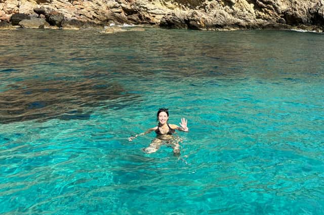 The sea surrounding Ibiza was a clear blue, although still a bit cold in the early summer for swimming.