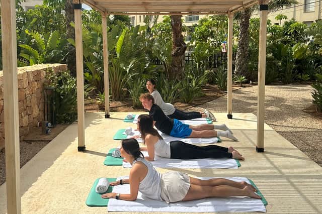 Yoga was held in a quiet secure garden which makes up the Zentropia Palladium Spa & Wellness area.