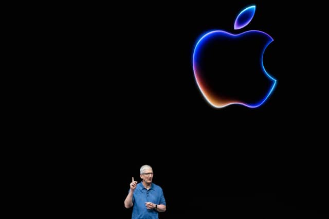 Apple CEO Tim Cook on stage during WWDC24. Photo: Nic Coury / AFP via Getty Images
