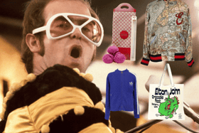 Elton John is auctioning off some of his and his friend's personal wardrobe to raise money for the Elton John AIDS Foundation - including some very rare Gucci items (Credit: Getty/Elton John AIDS Foundation/Matchfire)