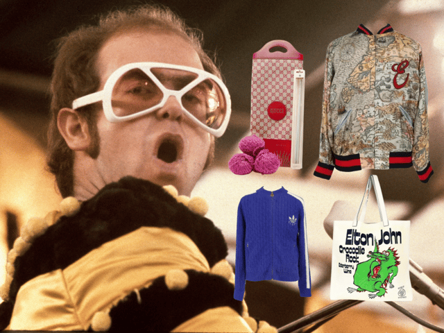 Elton John is auctioning off some of his and his friend's personal wardrobe to raise money for the Elton John AIDS Foundation - including some very rare Gucci items (Credit: Getty/Elton John AIDS Foundation/Matchfire)