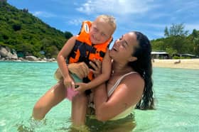 Alicia Tunnicliffe, 23, and daughter, Milani, five, on their travels in Asia.