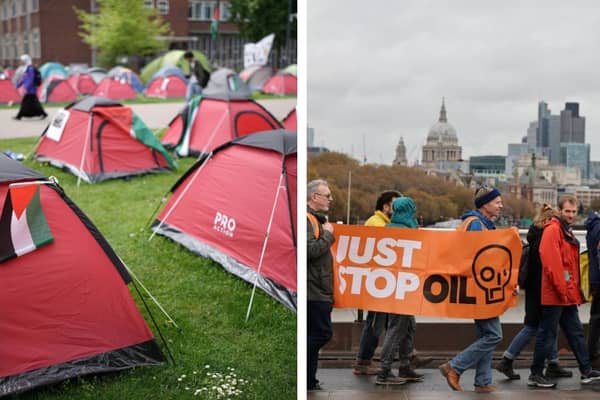 Anti-Gaza invasion camps and Just Stop Oil protests are two involving students which have hit headlines recently (Photo: National World/Getty)