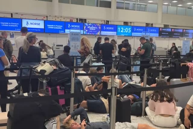 Long queues at an airport.
