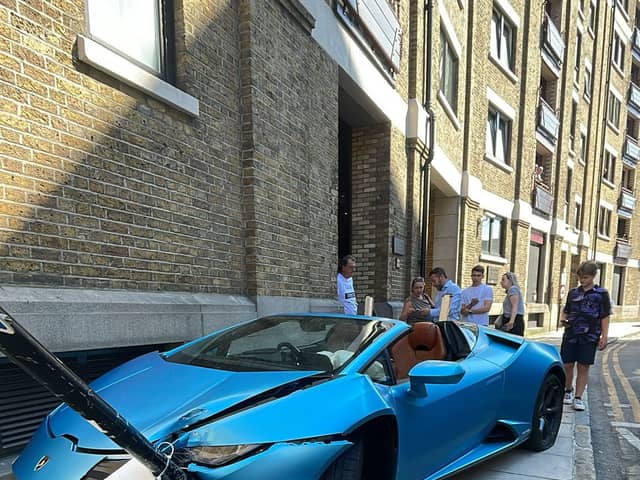 Lamborghini abandoned after driver allegedly crashed and fled.