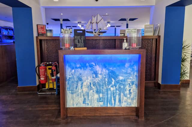 Stepping into Zorba The Greek restaurant does feel like you're worlds away from Derby, as if you've been magically transported to a far flung Greek resort. Pictured is the concierge area near the entrance.