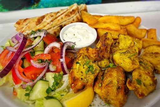 Chicken souvlaki with a side of freshly sliced salad went down a treat. It was difficult to know where to start from the mountain of food, it all looked so good!