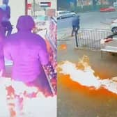Arsonists set themselves alight trying to torch shop.