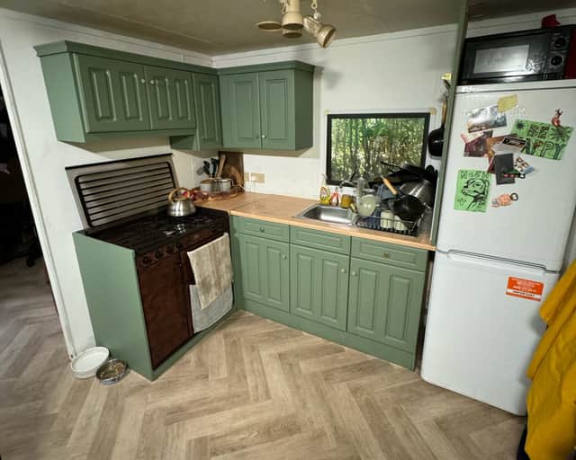 Inside Rudi Smith and his partner Lauren Smith's static caravan.