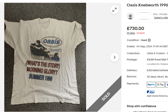 One Oasis shirt that is "unofficial" went for £730 on eBay, owing to the renewed interest in the band and the cultural impact the Knebworth 1996 shows had.