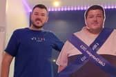 A former secret eater celebrated his 12 stone weight loss with a CARDBOARD CUT OUT showing his former XXXXL frame.