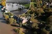 River Severn in Bridgnorth rises above 'property flooding' watermark towards its peak. 
