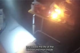The bedroom table on fire.