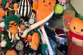 A Christmas tree decorated with over 70 Kevin the Carrot stuffed toys
