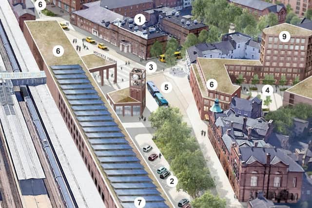 This image shows how Railway Terrace and the front of Derby Midland Station could look in the future