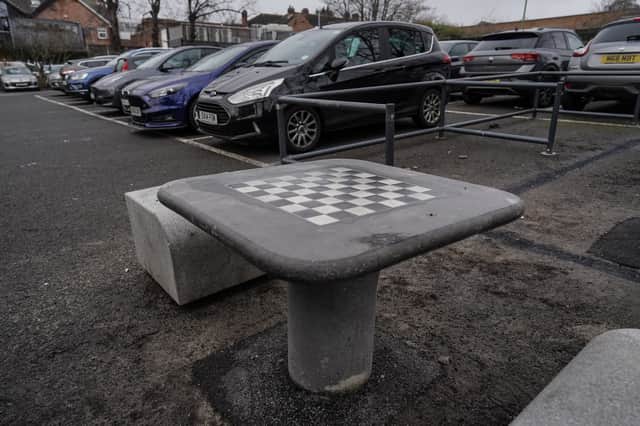 The chess board was erected, along with concrete seating, next to the pay and display machine in Winchester Street car park in Sherwood, Nottingham