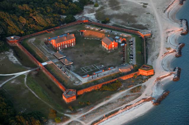 Fort Clinch in Florida is lit by early morning sunlight