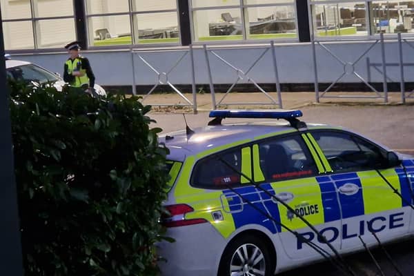 Police remain at the scene at All Saints School, Sheffield