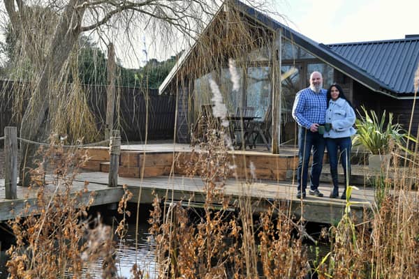 Omaze winner Daren Bell & his partner Claire at their £4.5m house in Norfolk. 