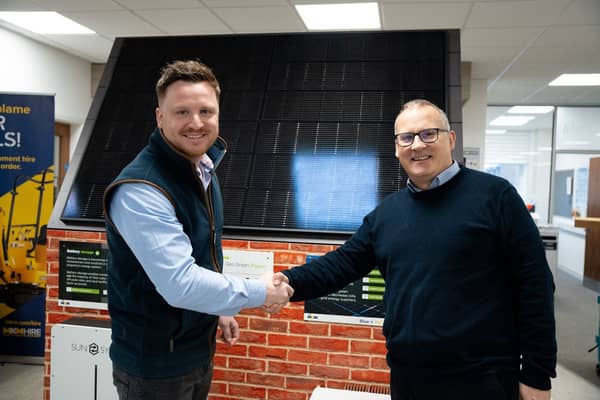 Geo Green Power’s Managing Director James Cunningham (left) and Giles Butler, Branch Director at MKM Derby have teamed up to deliver sustainable solutions to new homes in the UK