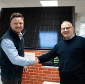 Geo Green Power’s Managing Director James Cunningham (left) and Giles Butler, Branch Director at MKM Derby have teamed up to deliver sustainable solutions to new homes in the UK
