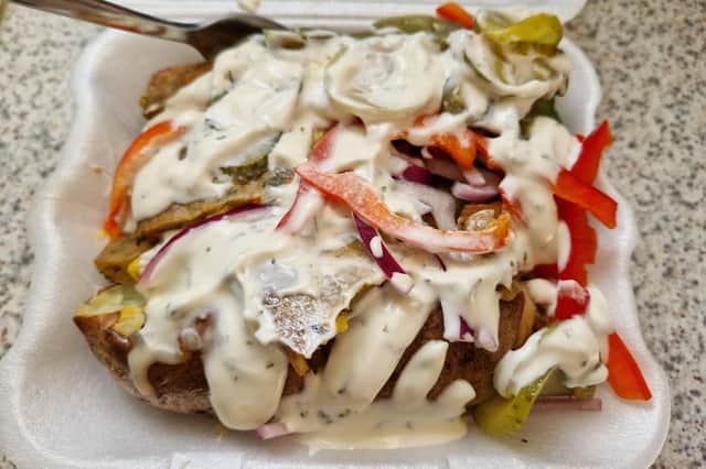 Subway jacket potato was loaded with fresh salad, sauce and a vegetarian plant patty filling