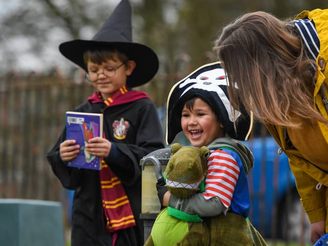 Children dressed up for World Book Day are welcomed to school by their headteacher in 2021 (Photo: Finnbarr Webster/Getty Images)