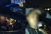 Drink driver caught drinking pint of beer at wheel of his car.