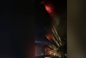 Video grab of the moments before and after  Israel Baber setting fire to a sofa in Eccleston House, in Aiken Street, Bristol. 