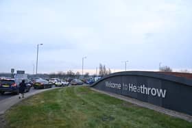 The scene near Heathrow airport terminal 5 which has been shut due to an electrical fire