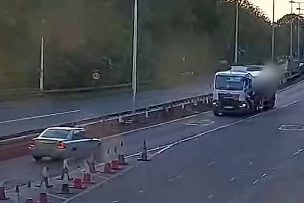 Driver travels towards oncoming traffic on dual carriageway.