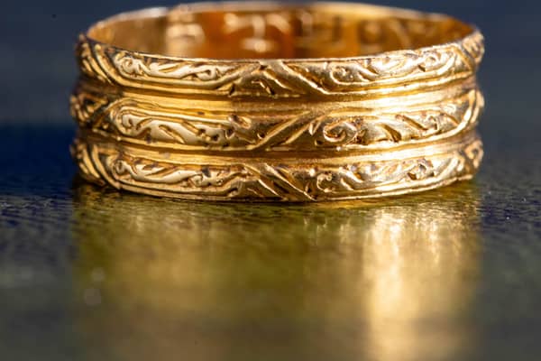 The Tudor posy ring. A gold Tudor posy ring believed to date back to the reign of Henry VIII is set to fetch thousands at auction after being unearthed in a field.