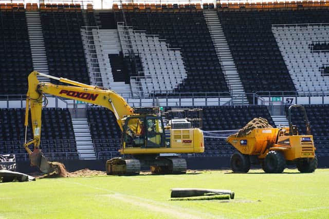 Diggers started yesterday (Wednesday, May 13, 2025) to remove the entire current pitch at Pride Park Stadium