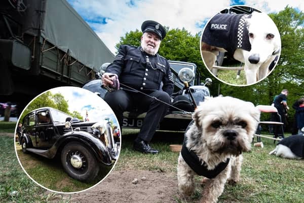 Jim Stott with his authentic 1940s police car at VE80 festival in Witton Park, Blackburn.