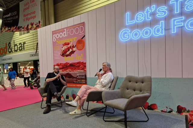 Rachel Allen is one of the top chefs at BBC Good Food Show this year. Here she is in conversation with a podcast host from the self-titled Good Food Magazine.