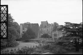 Ault Hucknall is said to be one of England's smallest villages.
Here is nearby Hardwick Old Hall circa 1955-1980. View of the ruins of Hardwick Old Hall, seen from a window in the west front of Hardwick Hall, show the top of the west garden, over the garden wall to the ruins in the south-west.