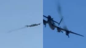 Smoke is emitted from Lancaster Bomber as it flew across Derbyshire.