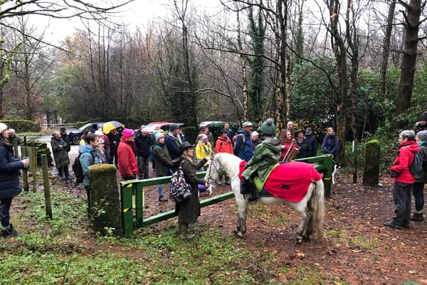 Save Farley Moor wood campaigners turn out in force in opposition to a holiday park scheme, near Matlock