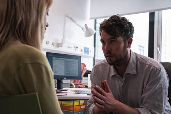 TOM HUGHES as DR James Ford and HANNAH MCCLEAN as Rosie in Malpractice. Photo: WORLD PRODUCTIONS/ITV.