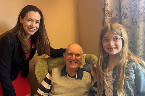Catherine Atkinson MP with resident Roger House and Skye.