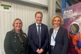 Luke Parker with Alice Parker (left) and South Derbyshire MP Samantha Niblett, at Acres Engineering