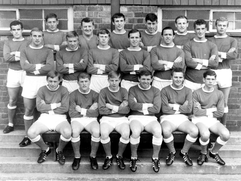 Chesterfield's squad in 1965. bl-r: Gary Salisbury, John Henderson, Ron Powell, Albert Phelan, Tony Hallam, Dave Blakey and Roy Entwhistle; middle l-r: Albert Holmes, Mike Hughes, Alan Bannister, John McCann, Gery Sears and Ivan Hollett, fl-r: Roy Hickton, Peter Godfrey, Brian Whitehead, Gerry Clarke, Alan Morton and Tony Moore.