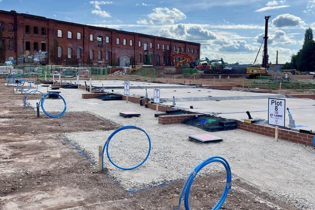 Construction progress at Friar Gate Goods Yard in Derby city centre.